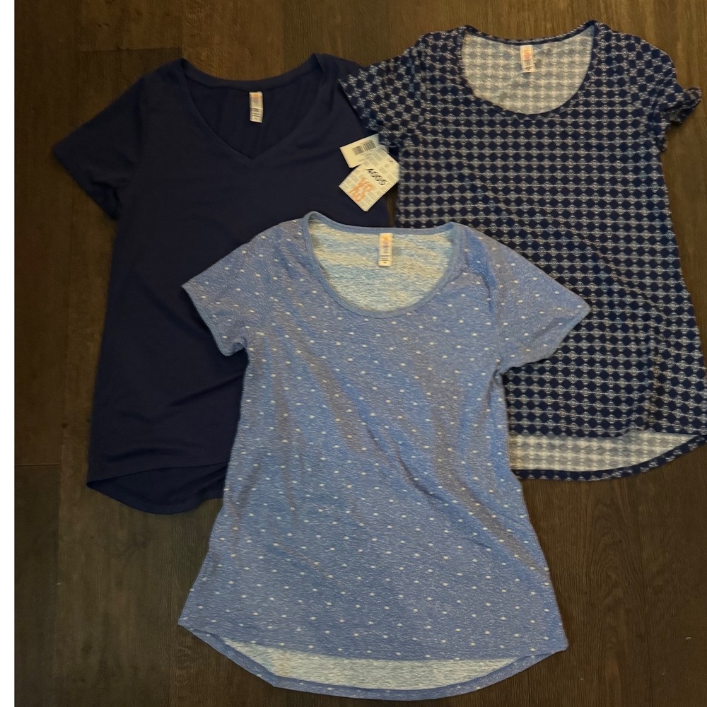 LuLaRoe Christy T-Shirt Bundle Womens XS Navy Blue Polka Dot Geometric 3 NWT
